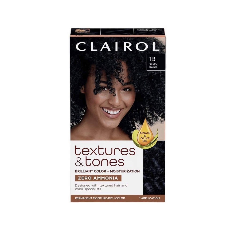 CLAIROL Textures & Tones #1B SILKEN BLACK Permanent Hair Color, Hair Dye NEW
